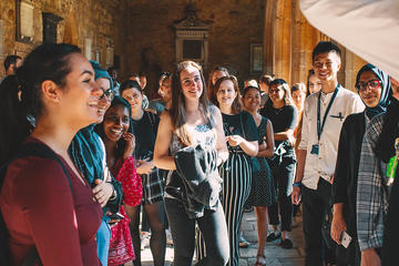 UNIQ+ Students attending a tour of New College, Oxford, before their first UNIQ+ Dinner.
